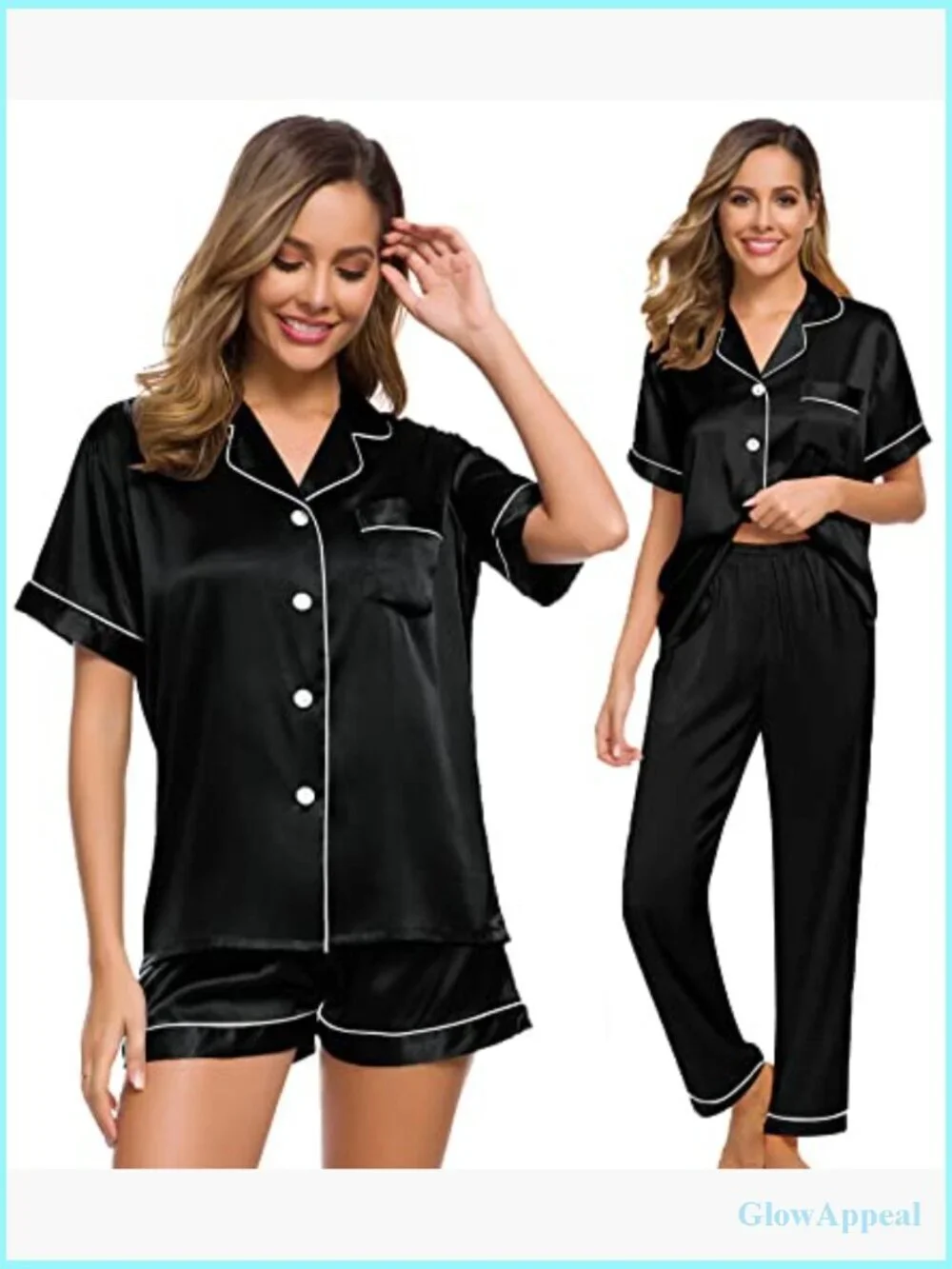 3pc Silk Satin Pajama Set Button Down Short Sleeve Loungewear XS-XXL